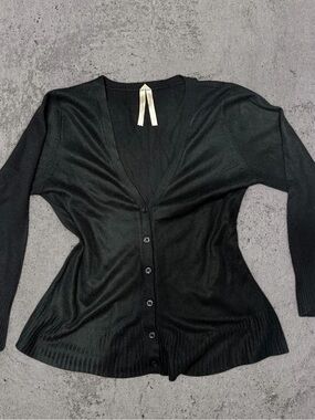 Active Basic Black V-Neck Button-Front Women's Cardigan